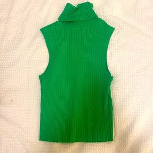 Zara green basic rib knit sleeveless turtleneck size L; like new